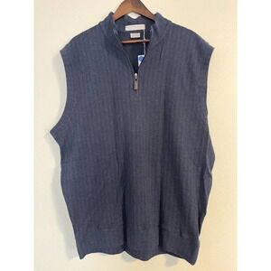 Martin‎ Golf Vest Men’s XL Blue Sleeveless Herringbone 1/4 Zip Pima Cotton NWT